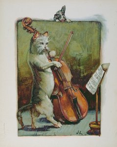 子供の童謡の図鑑からの猫とフィドル